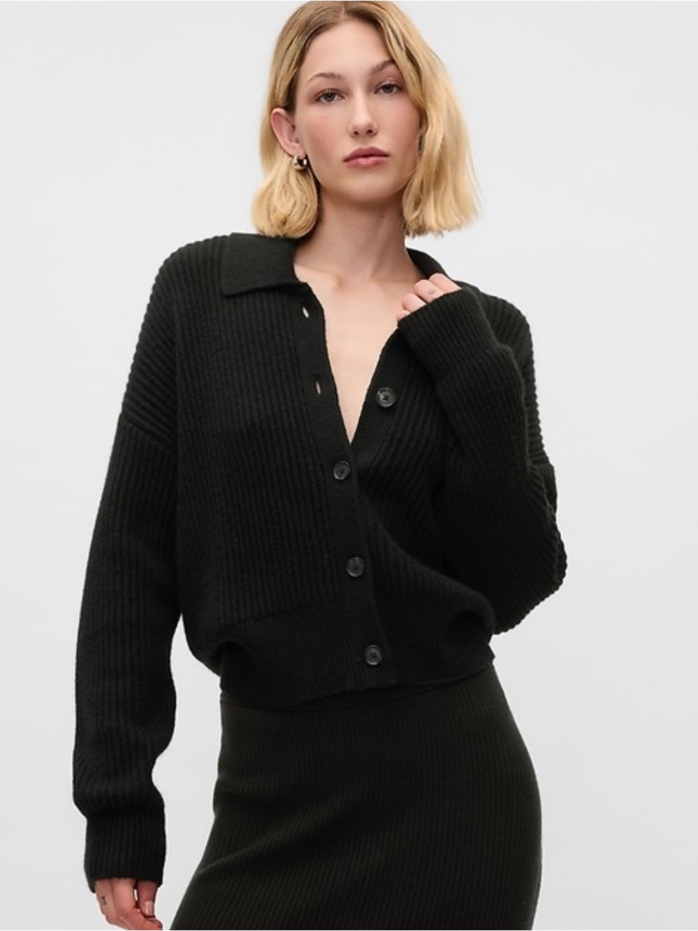 Wilfred Black Ribbed Button-Front Cardigan